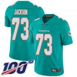 Miami Dolphins #73 Austin Jackson Aqua Green Team Color Men's Stitched NFL 100th Season Vapor Untouchable Limited Jersey