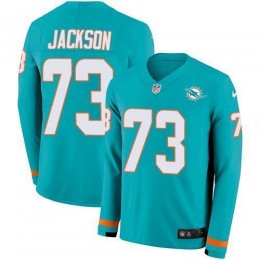 Miami Dolphins #73 Austin Jackson Aqua Green Team Color Men's Stitched NFL Limited Therma Long Sleeve Jersey