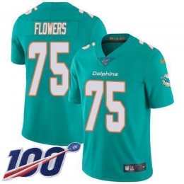Miami Dolphins #75 Ereck Flowers Aqua Green Team Color Men's Stitched NFL 100th Season Vapor Untouchable Limited Jersey