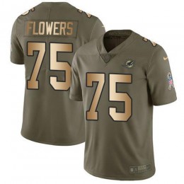 Miami Dolphins #75 Ereck Flowers Olive/Gold Men's Stitched NFL Limited 2017 Salute To Service Jersey