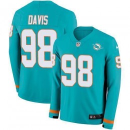 Miami Dolphins #98 Raekwon Davis Aqua Green Team Color Men's Stitched NFL Limited Therma Long Sleeve Jersey