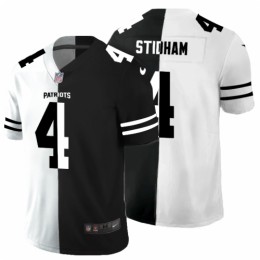 New England New England Patriots #4 Jarrett Stidham Men's Black V White Peace Split Vapor Untouchable Limited NFL Jersey