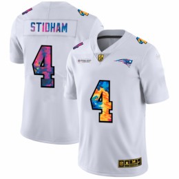 New England New England Patriots #4 Jarrett Stidham Men's White Multi-Color 2020 NFL Crucial Catch Limited NFL Jersey