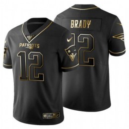 New England Patriots #12 Tom Brady Men's Black Golden Limited NFL 100 Jersey