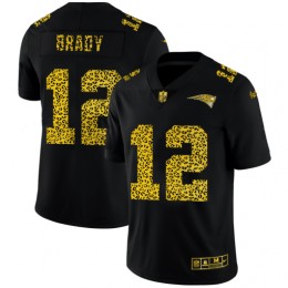 New England Patriots #12 Tom Brady Men's Leopard Print Fashion Vapor Limited NFL Jersey Black