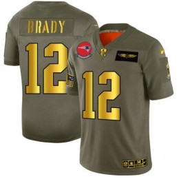 New England Patriots #12 Tom Brady NFL Men's Olive Gold 2019 Salute To Service Limited Jersey