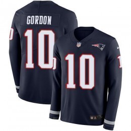 New England Patriots #10 Josh Gordon Navy Blue Team Color Men's Stitched NFL Limited Therma Long Sleeve Jersey