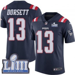 New England Patriots #13 Phillip Dorsett Navy Blue Super Bowl LIII Bound Men's Stitched NFL Limited Rush Jersey