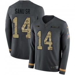 New England Patriots #14 Mohamed Sanu Sr Anthracite Salute to Service Men's Stitched NFL Limited Therma Long Sleeve Jersey