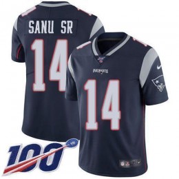 New England Patriots #14 Mohamed Sanu Sr Navy Blue Team Color Men's Stitched NFL 100th Season Vapor Limited Jersey