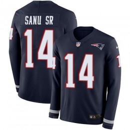New England Patriots #14 Mohamed Sanu Sr Navy Blue Team Color Men's Stitched NFL Limited Therma Long Sleeve Jersey