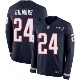 New England Patriots #24 Stephon Gilmore Navy Blue Team Color Men's Stitched NFL Limited Therma Long Sleeve Jersey