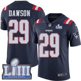 New England Patriots #29 Duke Dawson Navy Blue Super Bowl LIII Bound Men's Stitched NFL Limited Rush Jersey
