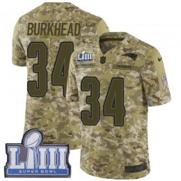 New England Patriots #34 Rex Burkhead Camo Super Bowl LIII Bound Men's Stitched NFL Limited 2018 Salute To Service Jersey