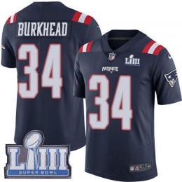 New England Patriots #34 Rex Burkhead Navy Blue Super Bowl LIII Bound Men's Stitched NFL Limited Rush Jersey