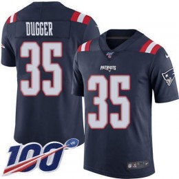 New England Patriots #35 Kyle Dugger Navy Blue Men's Stitched NFL Limited Rush 100th Season Jersey