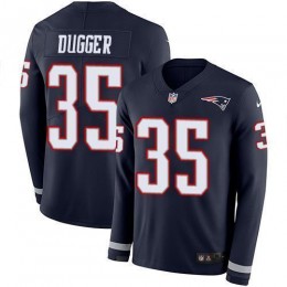 New England Patriots #35 Kyle Dugger Navy Blue Team Color Men's Stitched NFL Limited Therma Long Sleeve Jersey