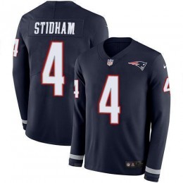 New England Patriots #4 Jarrett Stidham Navy Blue Team Color Men's Stitched NFL Limited Therma Long Sleeve Jersey