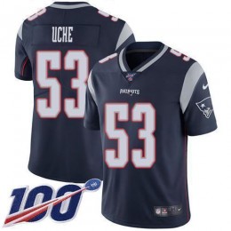 New England Patriots #53 Josh Uche Navy Blue Team Color Men's Stitched NFL 100th Season Vapor Untouchable Limited Jersey