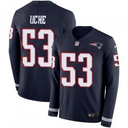 New England Patriots #53 Josh Uche Navy Blue Team Color Men's Stitched NFL Limited Therma Long Sleeve Jersey