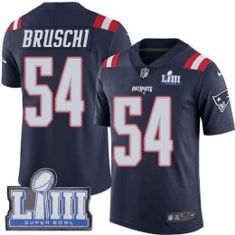 New England Patriots #54 Tedy Bruschi Navy Blue Super Bowl LIII Bound Men's Stitched NFL Limited Rush Jersey