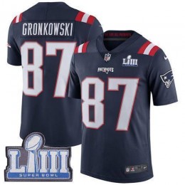 New England Patriots #87 Rob Gronkowski Navy Blue Super Bowl LIII Bound Men's Stitched NFL Limited Rush Jersey