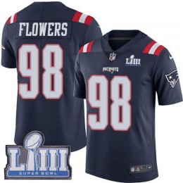 New England Patriots #98 Trey Flowers Navy Blue Super Bowl LIII Bound Men's Stitched NFL Limited Rush Jersey