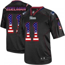 Patriots #11 Julian Edelman Black Men's Stitched NFL Elite USA Flag Fashion Jersey