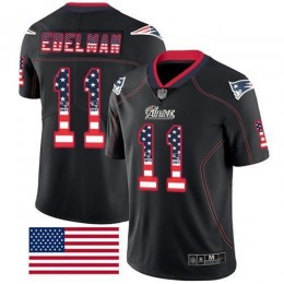 Patriots #11 Julian Edelman Black Men's Stitched NFL Limited Rush USA Flag Jersey