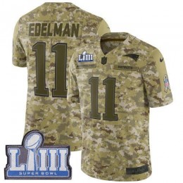 Patriots #11 Julian Edelman Camo Super Bowl LIII Bound Men's Stitched NFL Limited 2018 Salute To Service Jersey