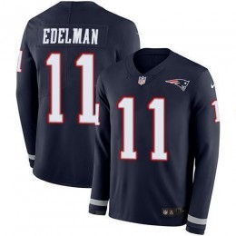Patriots #11 Julian Edelman Navy Blue Team Color Men's Stitched NFL Limited Therma Long Sleeve Jersey