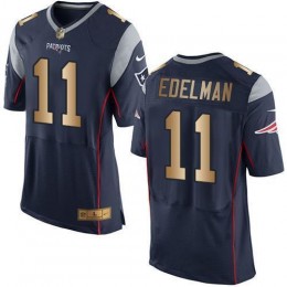 Patriots #11 Julian Edelman Navy Blue Team Color Men's Stitched NFL New Elite Gold Jersey