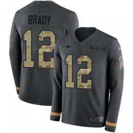 Patriots #12 Tom Brady Anthracite Salute To Service Men's Stitched NFL Limited Therma Long Sleeve Jersey