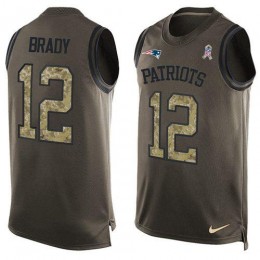 Patriots #12 Tom Brady Green Men's Stitched NFL Limited Salute To Service Tank Top Jersey