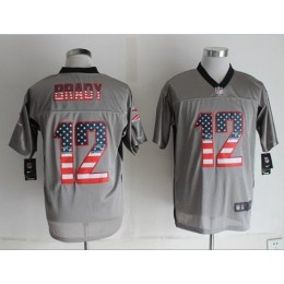 Patriots #12 Tom Brady Grey Men's Stitched NFL Elite USA Flag Fashion Jersey