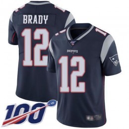 Patriots #12 Tom Brady Navy Blue Team Color Men's Stitched NFL 100th Season Vapor Limited Jersey