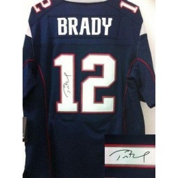 Patriots #12 Tom Brady Navy Blue Team Color Men's Stitched NFL Elite Autographed Jersey