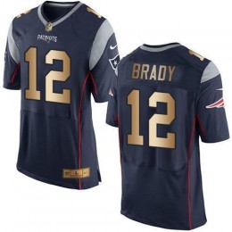 Patriots #12 Tom Brady Navy Blue Team Color Men's Stitched NFL New Elite Gold Jersey