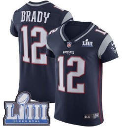 Patriots #12 Tom Brady Navy Blue Team Color Super Bowl LIII Bound Men's Stitched NFL Vapor Untouchable Elite Jersey