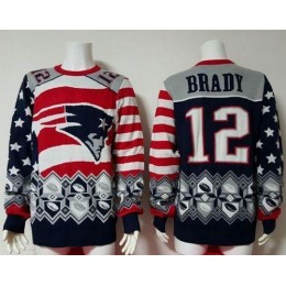 Patriots #12 Tom Brady Red/Navy Blue Men's Ugly Sweater