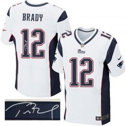 Patriots #12 Tom Brady White Men's Stitched NFL Elite Autographed Jersey