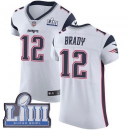 Patriots #12 Tom Brady White Super Bowl LIII Bound Men's Stitched NFL Vapor Untouchable Elite Jersey