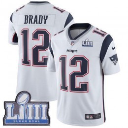Patriots #12 Tom Brady White Super Bowl LIII Bound Men's Stitched NFL Vapor Untouchable Limited Jersey