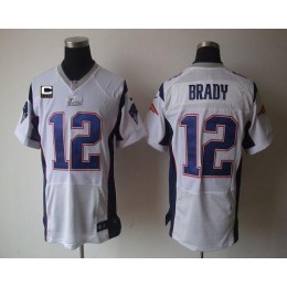 Patriots #12 Tom Brady White With C Patch Men's Stitched NFL Elite Jersey