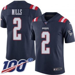 Patriots #2 Jalen Mills Navy Blue Men's Stitched NFL Limited Rush 100th Season Jersey