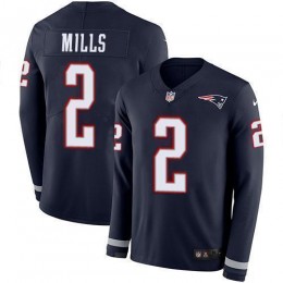 Patriots #2 Jalen Mills Navy Blue Team Color Men's Stitched NFL Limited Therma Long Sleeve Jersey