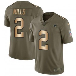Patriots #2 Jalen Mills Olive/Gold Men's Stitched NFL Limited 2017 Salute To Service Jersey
