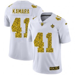 New Orleans Saints #41 Alvin Kamara Men's Flocked Leopard Print Vapor Limited NFL Jersey White