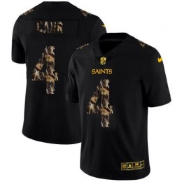 New Orleans Saints #4 Derek Carr Men's Black Flocked Lightning Vapor Limited NFL Jersey