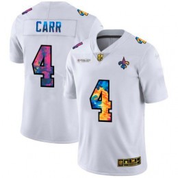 New Orleans Saints #4 Derek Carr Men's White Multi-Color 2020 NFL Crucial Catch Limited NFL Jersey
